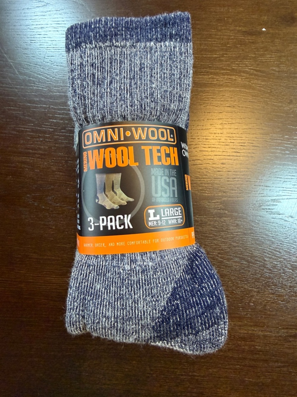 Omni Wool Merino Wool Tech Hikers Mid-Weight Large Socks - 3 Pack Gray/Blues